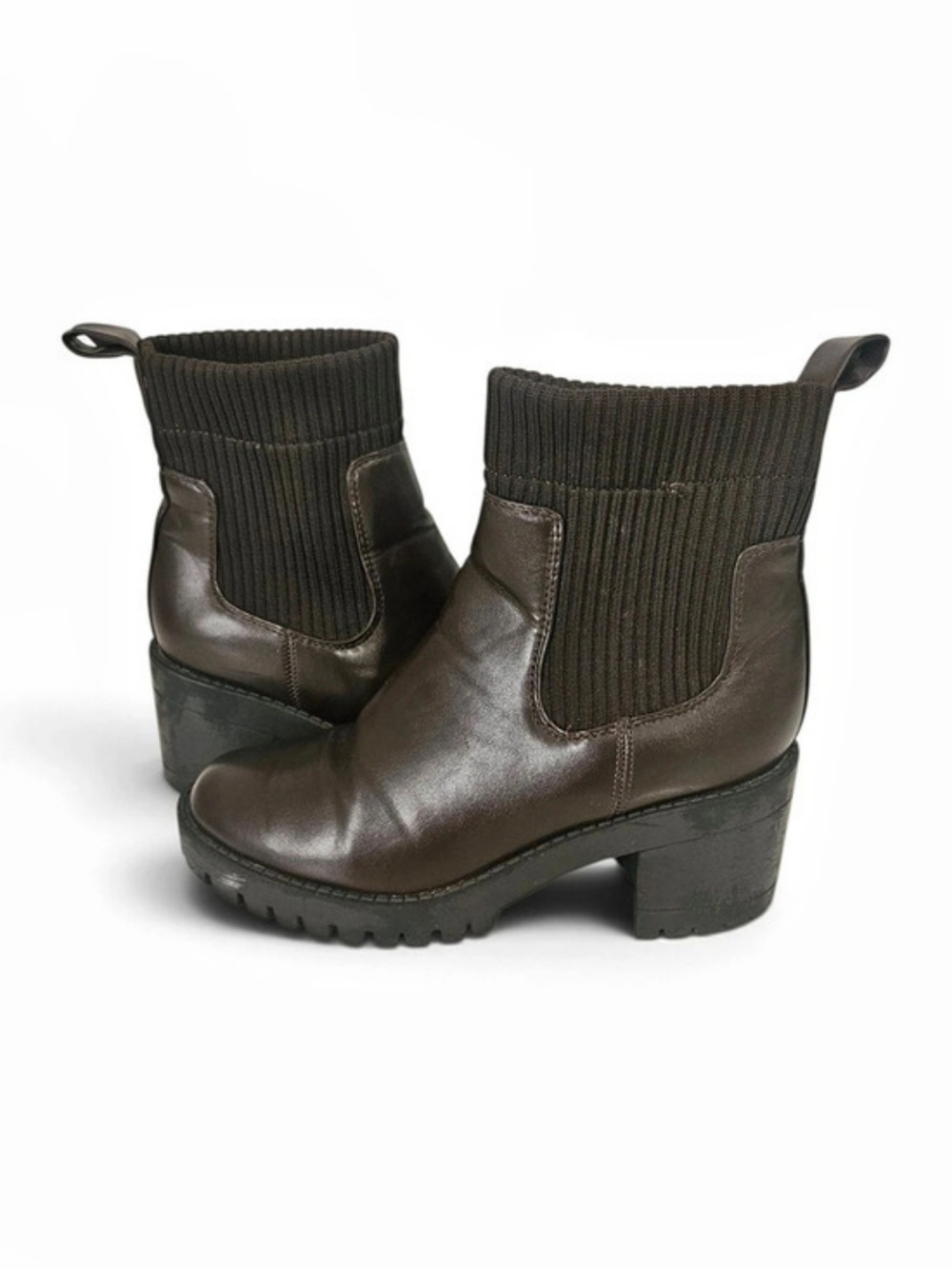 Top Moda Brown Chelsea Ankle Size 6 Chunky Block Heel Dark Academia Boots